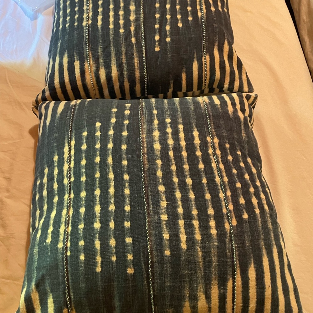 Two large Pottery Barn Blue and Cream Pillows NWOT
